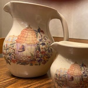 Three piece pitcher creamer and a crock